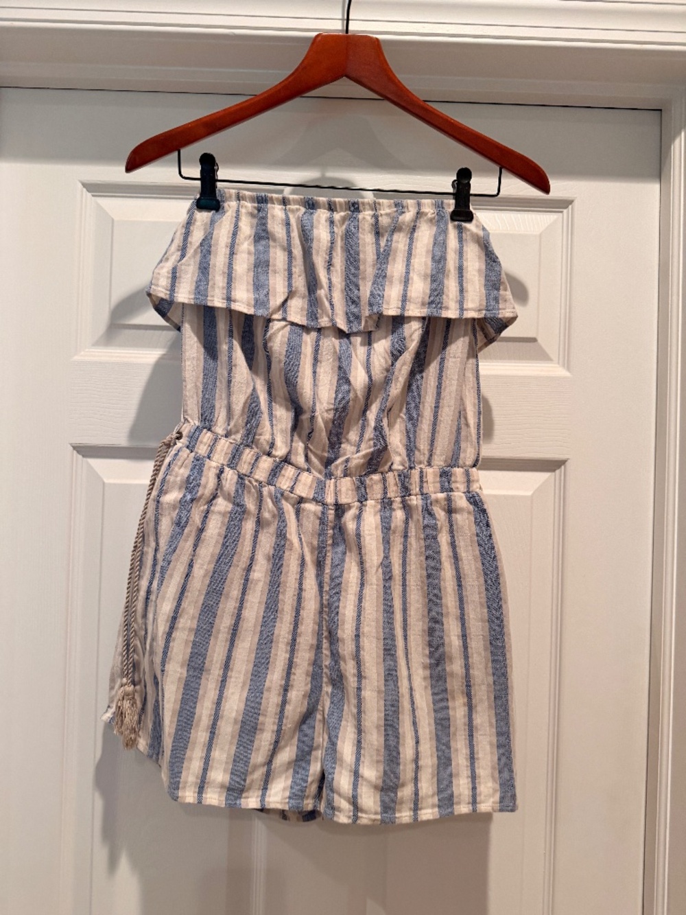 True Craft Strapless Romper with ruffle braided rope belt Medium